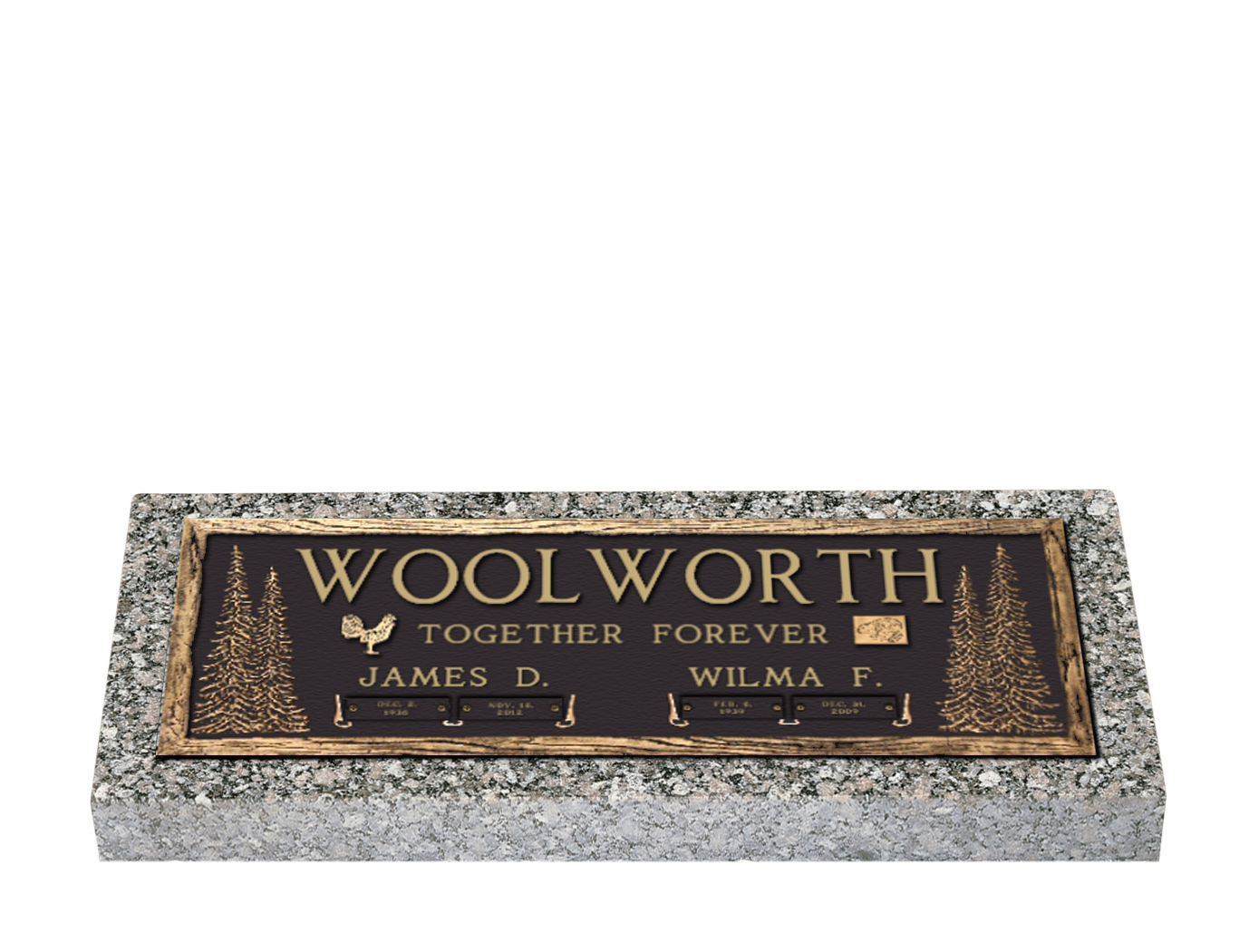 Evergreen Trees Companion Bronze Grave Marker