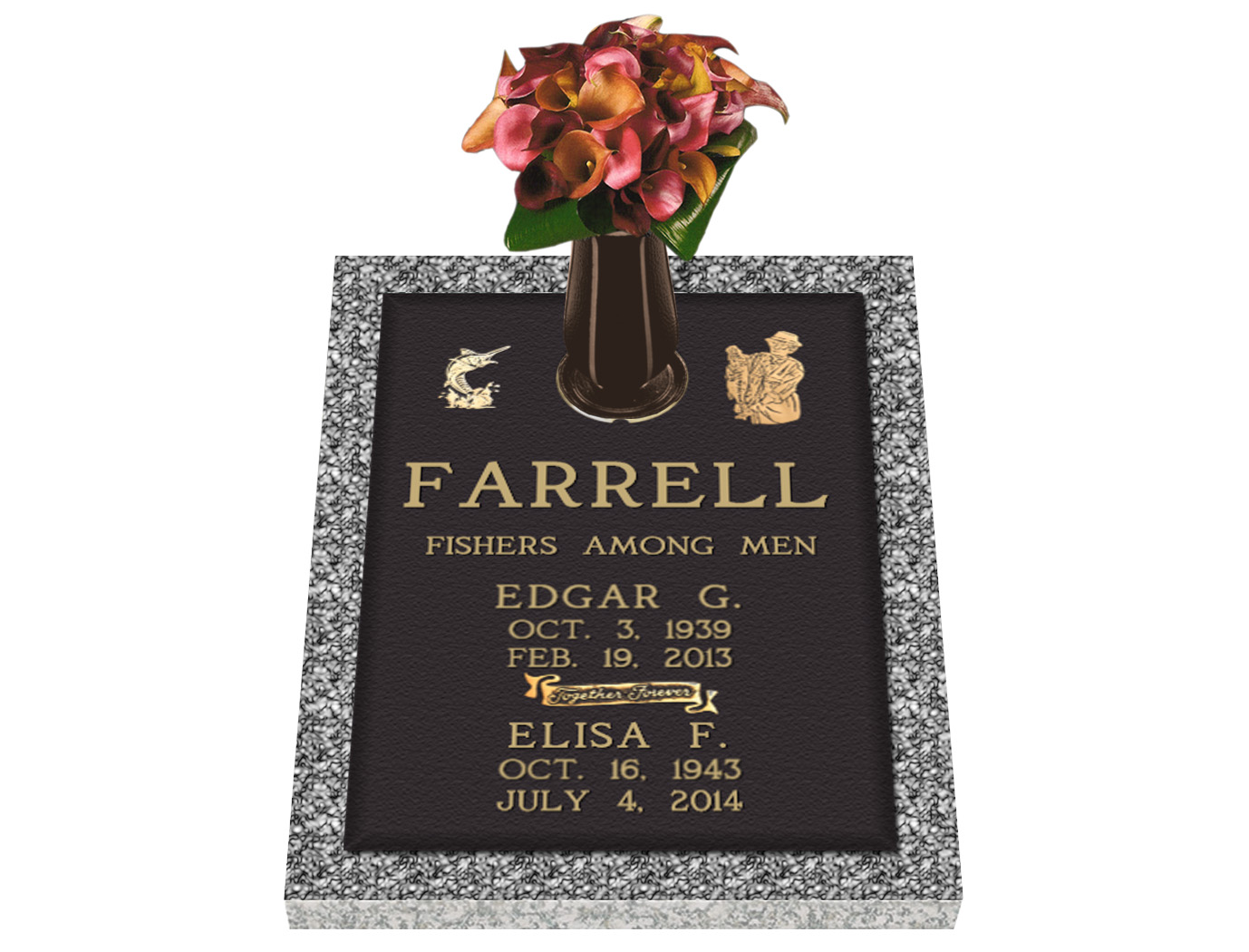 Simplicity Double Interment Companion Bronze Marker With Vase